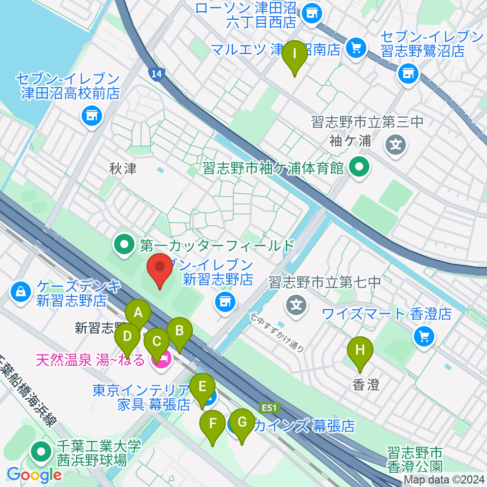 第一カッター球場周辺のカフェ一覧地図