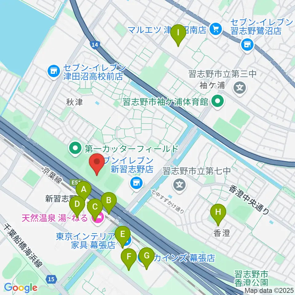 第一カッター球場周辺のカフェ一覧地図