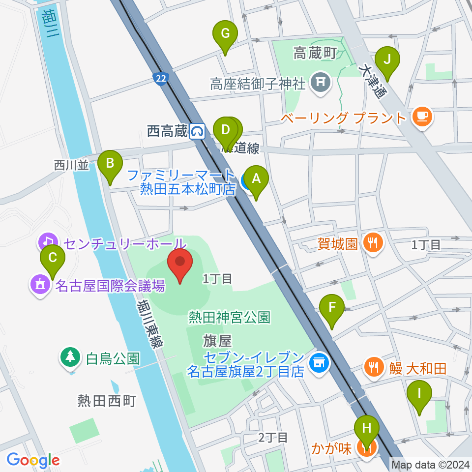 熱田愛知時計120スタジアム周辺のカフェ一覧地図