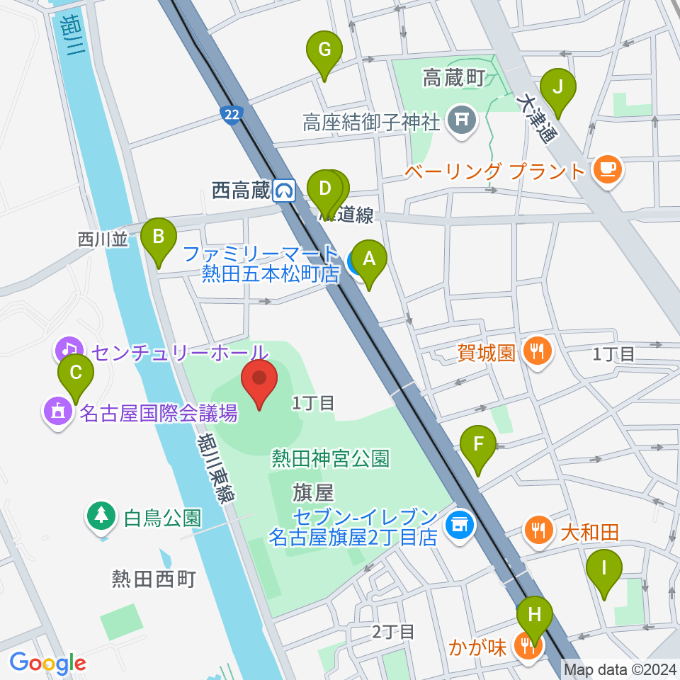 熱田愛知時計120スタジアム周辺のカフェ一覧地図