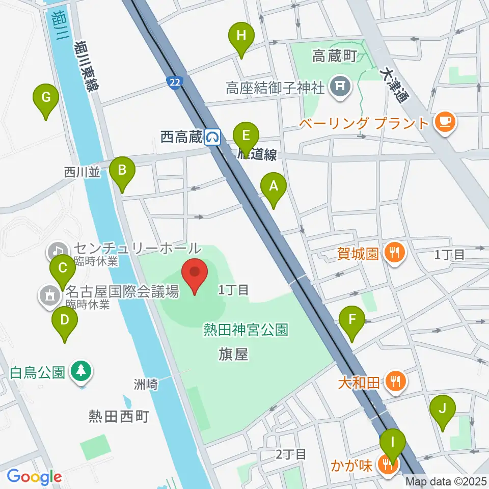 熱田愛知時計120スタジアム周辺のカフェ一覧地図