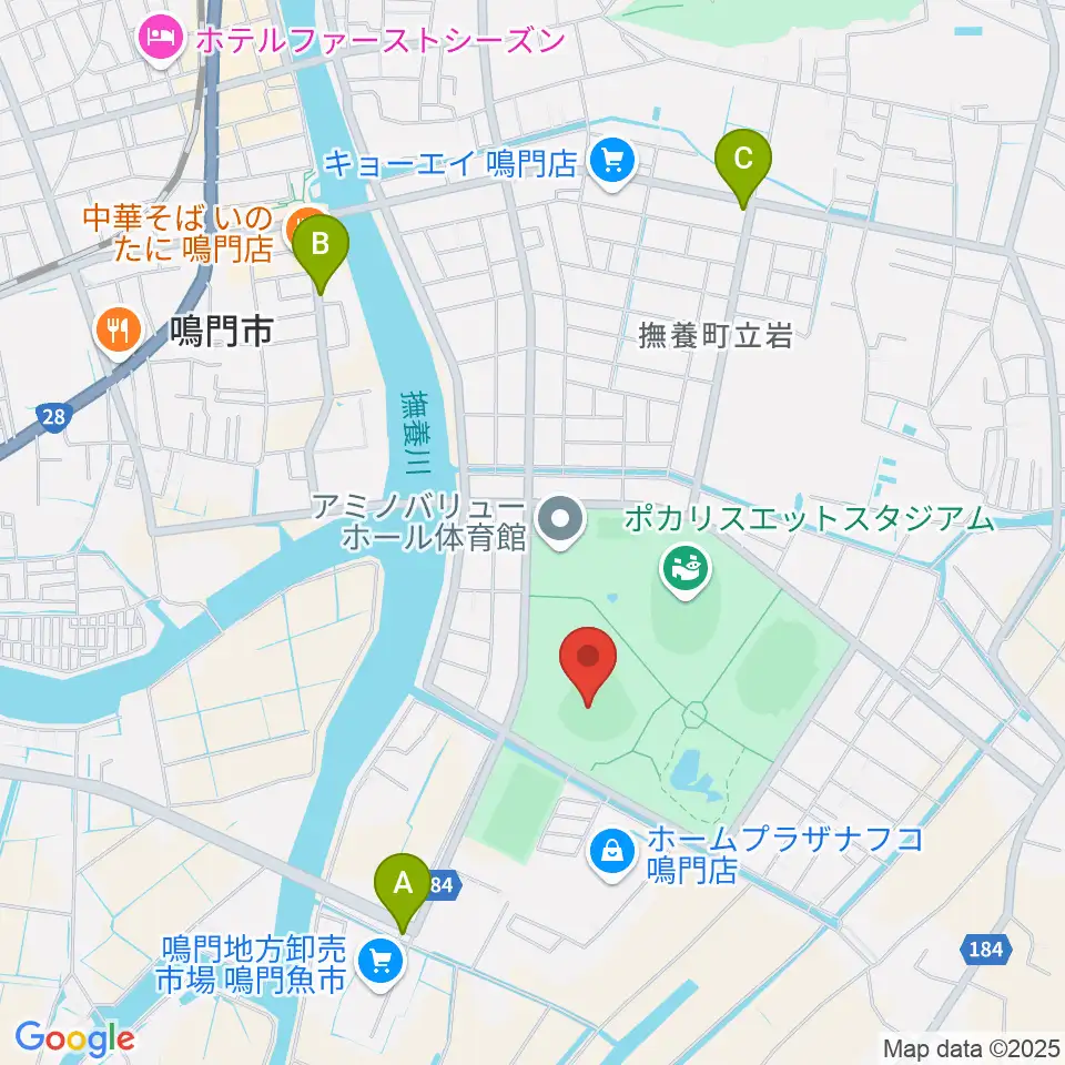 オロナミンC球場周辺のカフェ一覧地図