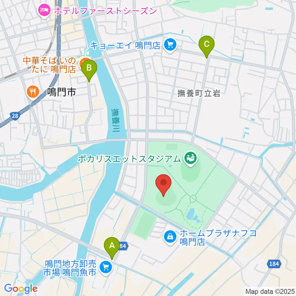 オロナミンC球場周辺のカフェ一覧地図