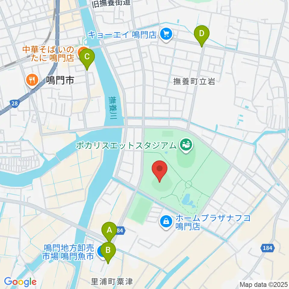 オロナミンC球場周辺のカフェ一覧地図