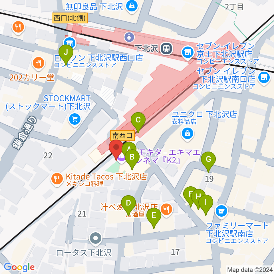 下北沢K2周辺のカフェ一覧地図