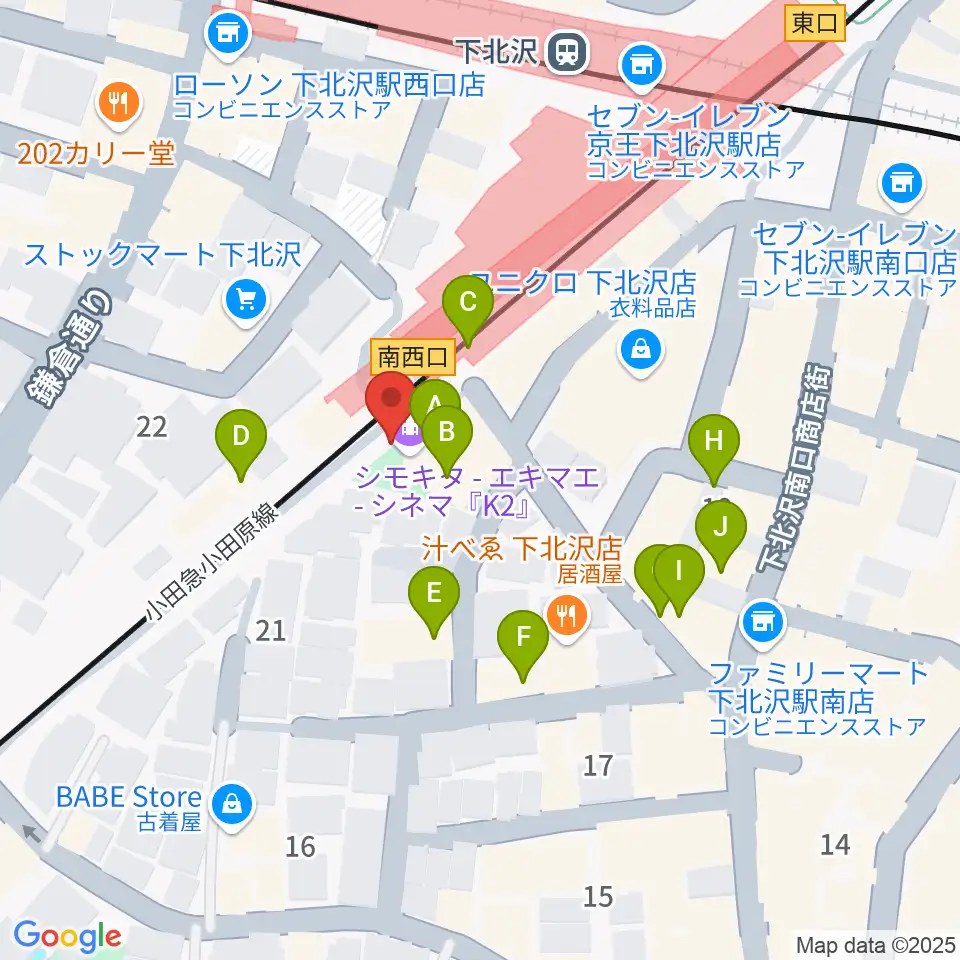 下北沢K2周辺のカフェ一覧地図