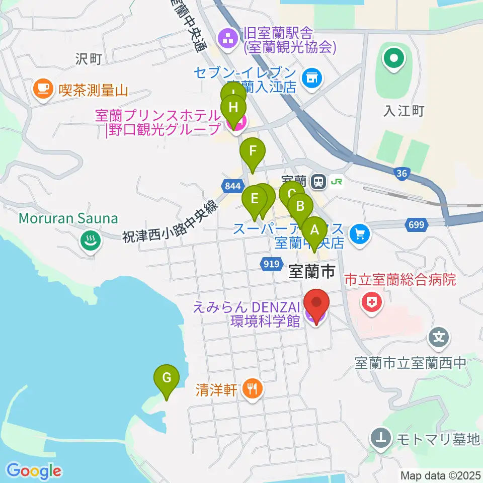 えみらん DENZAI環境科学館周辺のカフェ一覧地図