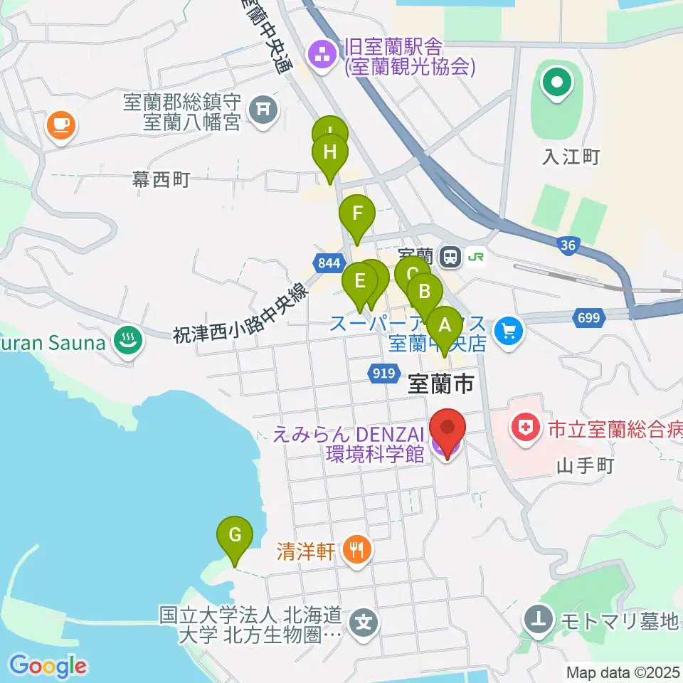 えみらん DENZAI環境科学館周辺のカフェ一覧地図