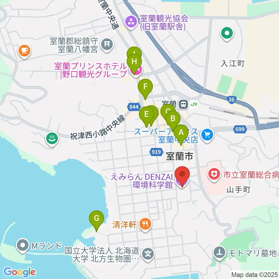 えみらん DENZAI環境科学館周辺のカフェ一覧地図