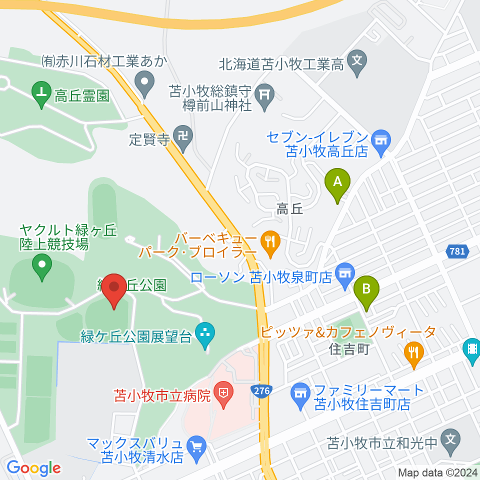 とましんスタジアム周辺のカフェ一覧地図