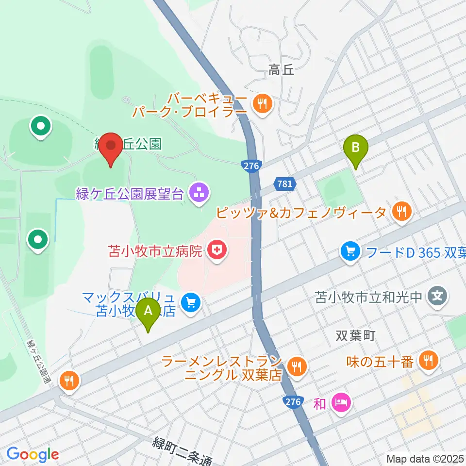 とましんスタジアム周辺のカフェ一覧地図