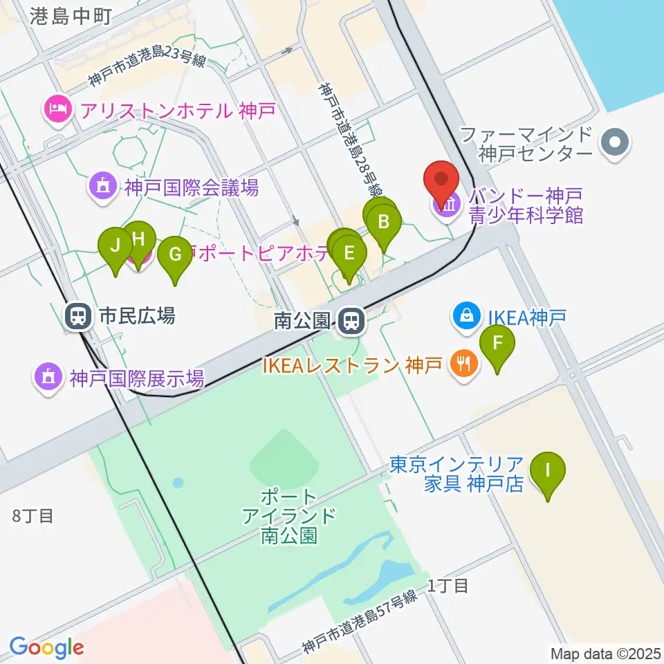 バンドー神戸青少年科学館周辺のカフェ一覧地図