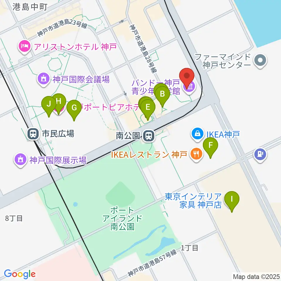バンドー神戸青少年科学館周辺のカフェ一覧地図