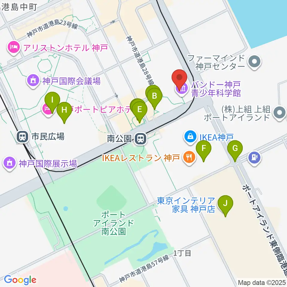 バンドー神戸青少年科学館周辺のカフェ一覧地図