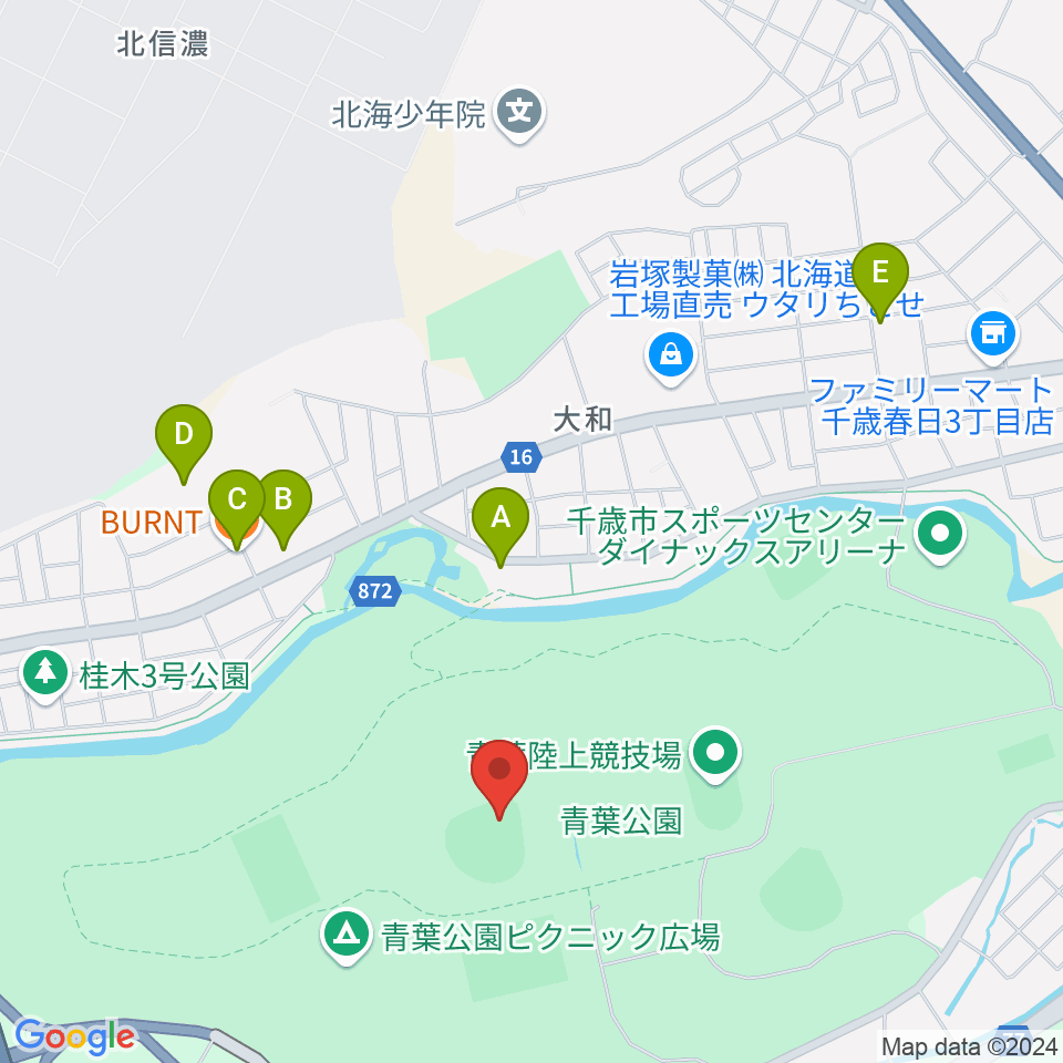 千歳市民球場周辺のカフェ一覧地図