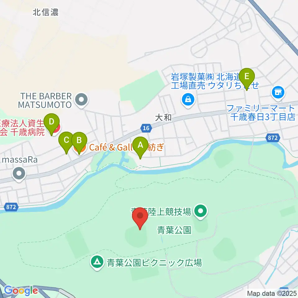 千歳市民球場周辺のカフェ一覧地図