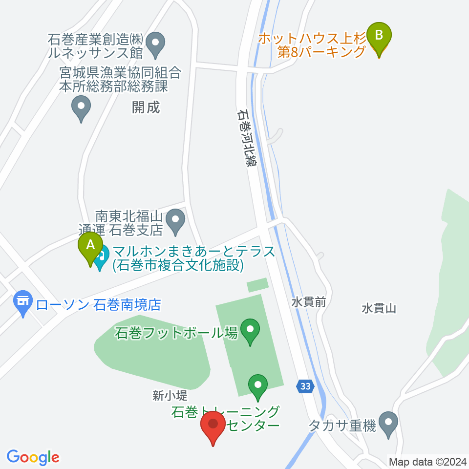 石巻市民球場周辺のカフェ一覧地図