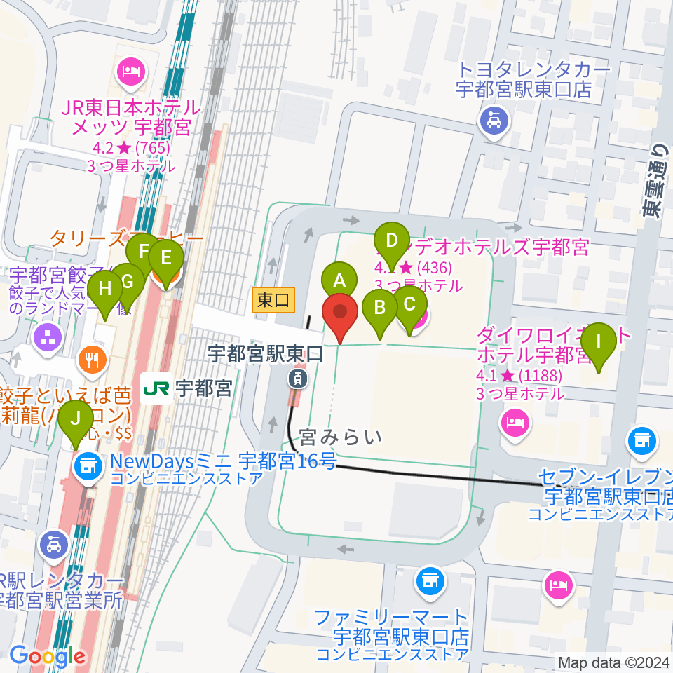 ライトキューブ宇都宮周辺のカフェ一覧地図