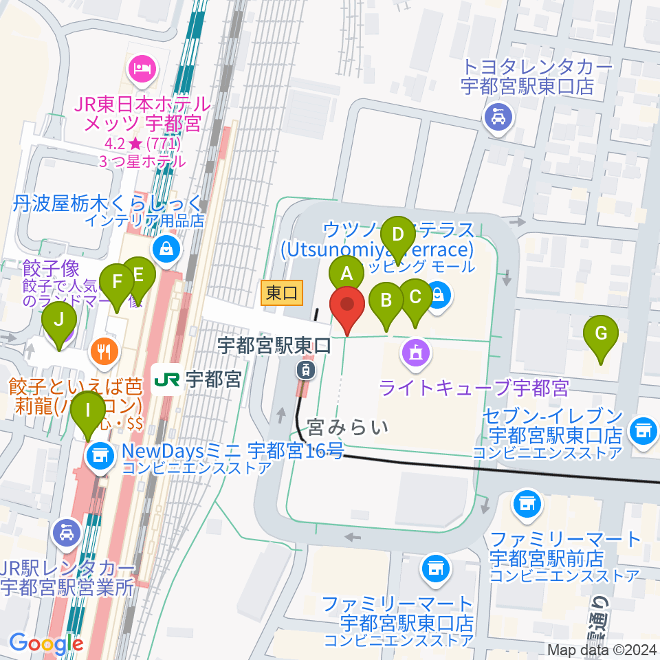 ライトキューブ宇都宮周辺のカフェ一覧地図