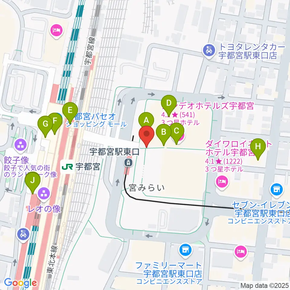 ライトキューブ宇都宮周辺のカフェ一覧地図