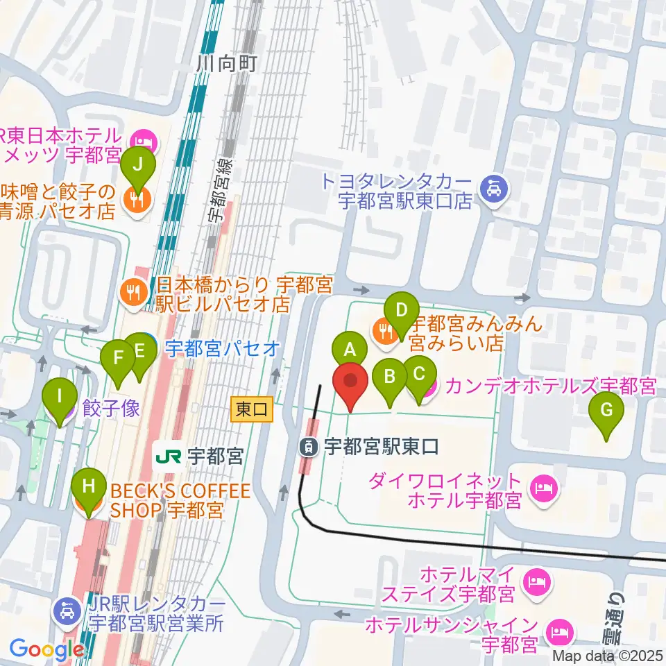 ライトキューブ宇都宮周辺のカフェ一覧地図