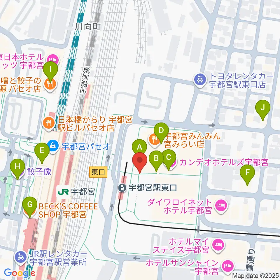 ライトキューブ宇都宮周辺のカフェ一覧地図