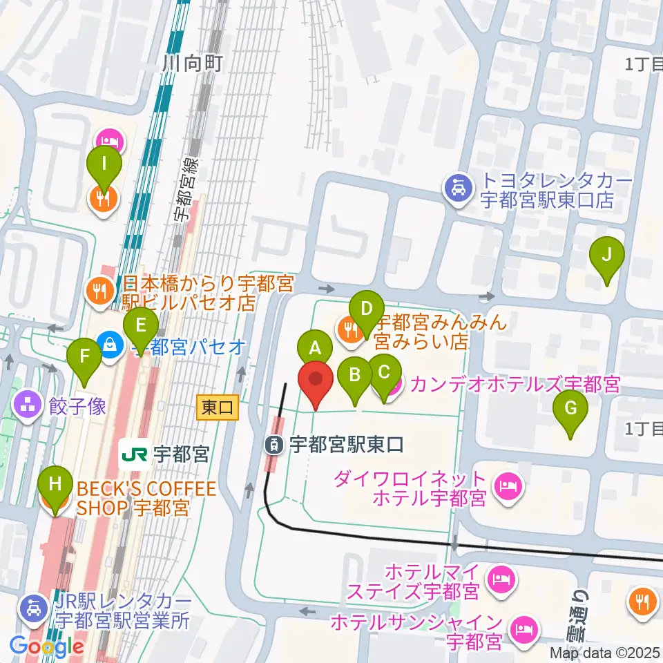 ライトキューブ宇都宮周辺のカフェ一覧地図