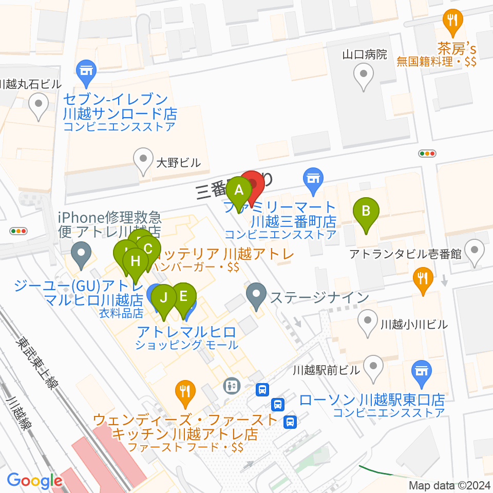 ラジオ川越周辺のカフェ一覧地図