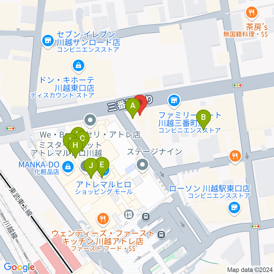 ラジオ川越周辺のカフェ一覧地図