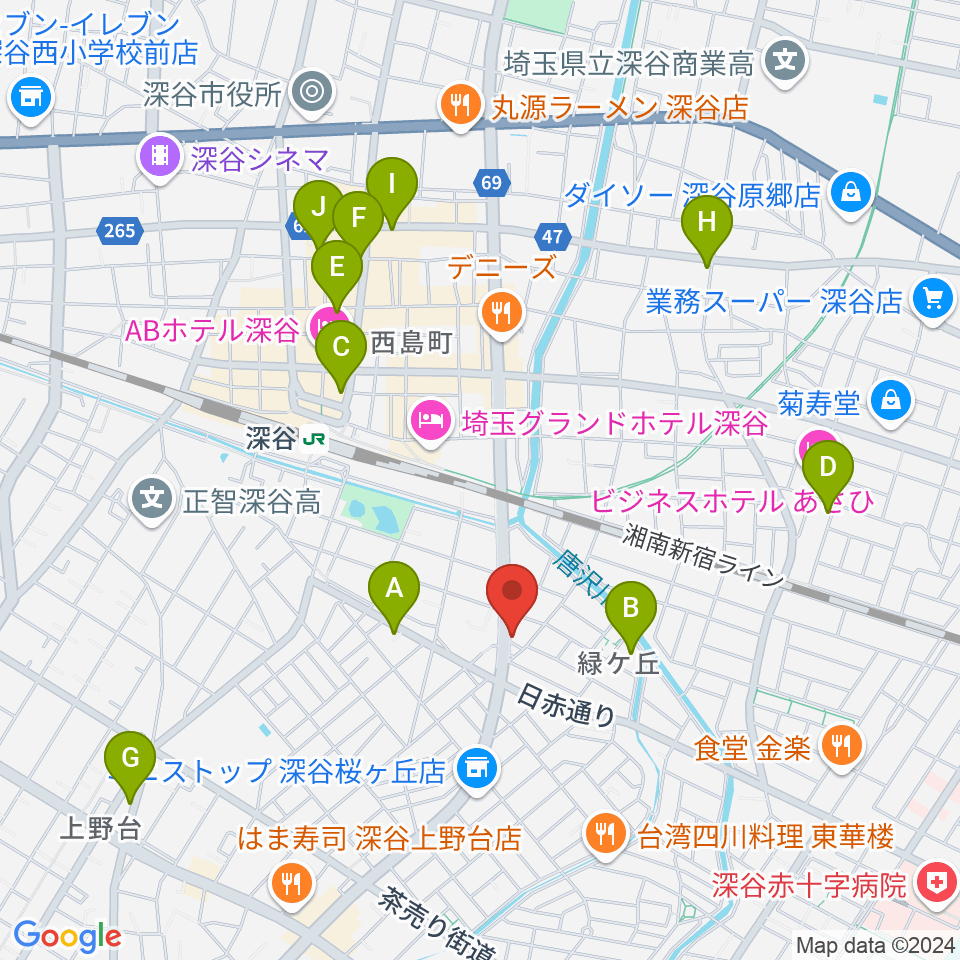 FMふっかちゃん周辺のカフェ一覧地図