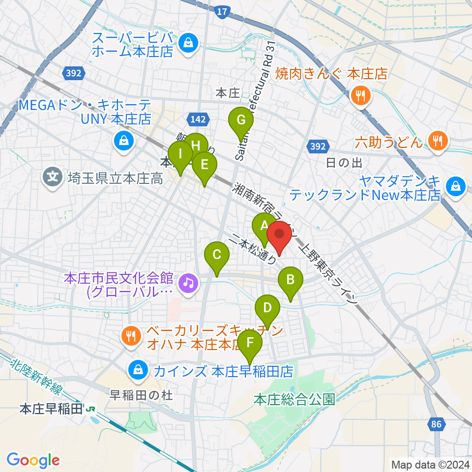 ほんじょうFM周辺のカフェ一覧地図