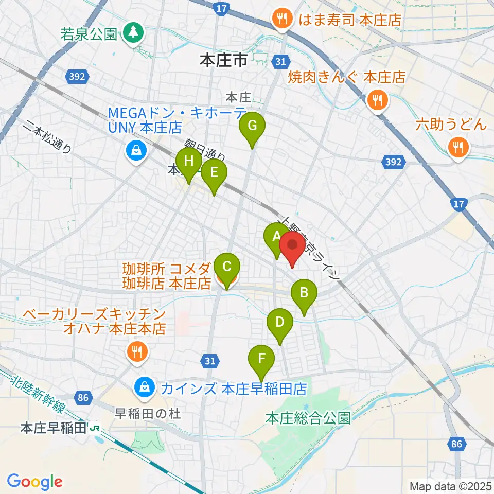ほんじょうFM周辺のカフェ一覧地図