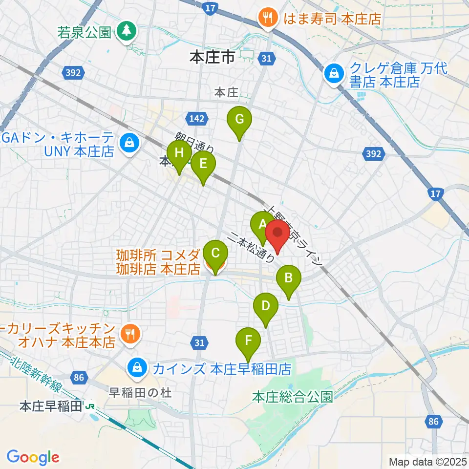 ほんじょうFM周辺のカフェ一覧地図