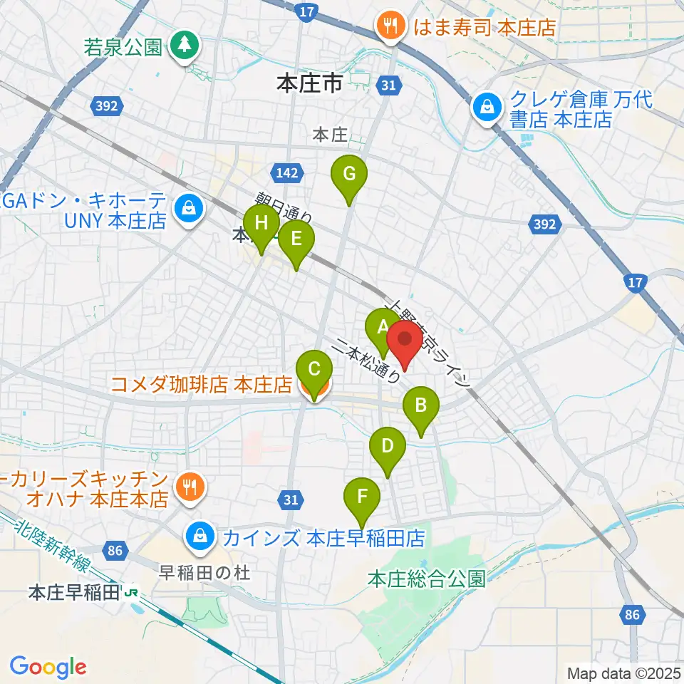 ほんじょうFM周辺のカフェ一覧地図