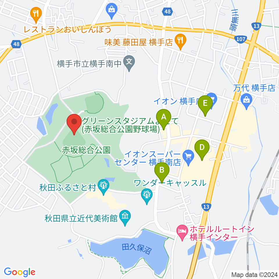 赤坂総合公園野球場周辺のカフェ一覧地図