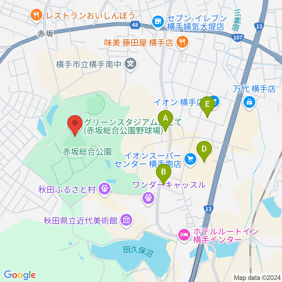 赤坂総合公園野球場周辺のカフェ一覧地図