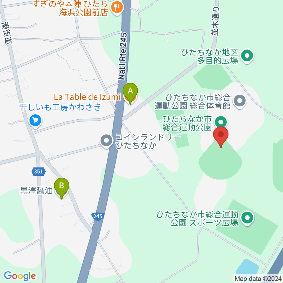 ひたちなか市民球場周辺のカフェ一覧地図