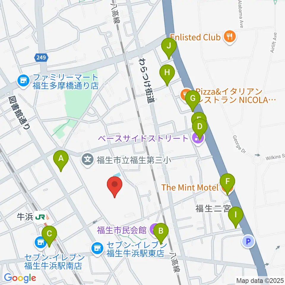 福生野球場周辺のカフェ一覧地図