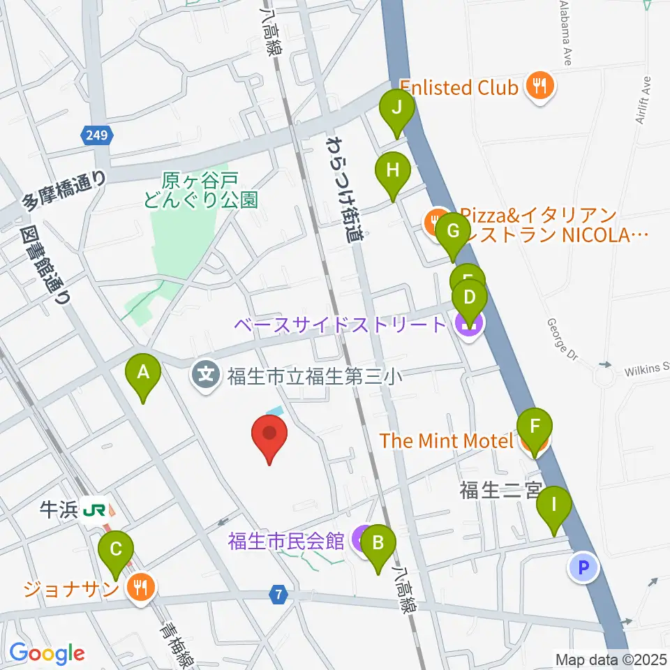 福生野球場周辺のカフェ一覧地図