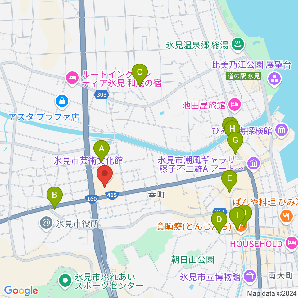 氷見市芸術文化館周辺のカフェ一覧地図