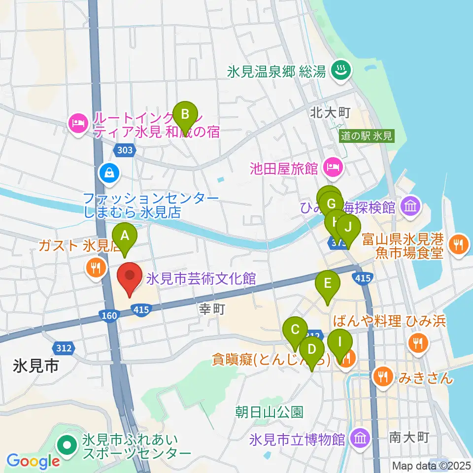 氷見市芸術文化館周辺のカフェ一覧地図