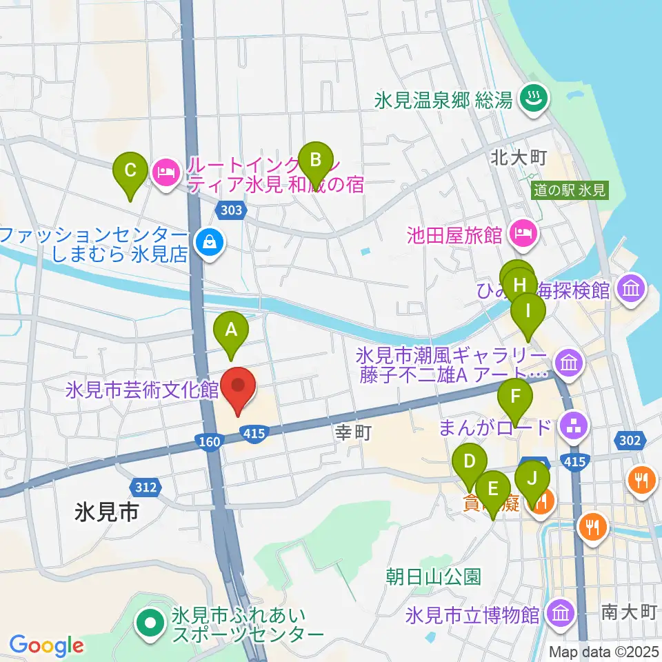 氷見市芸術文化館周辺のカフェ一覧地図