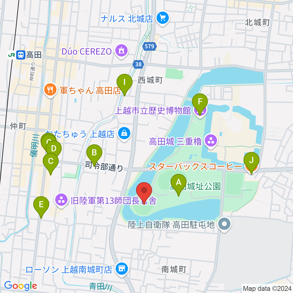 高田城址公園野球場周辺のカフェ一覧地図