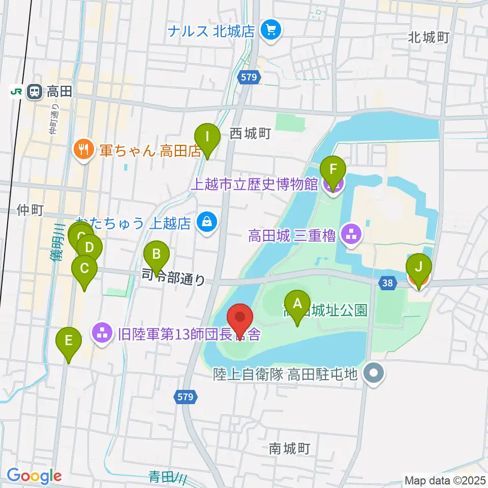 高田城址公園野球場周辺のカフェ一覧地図