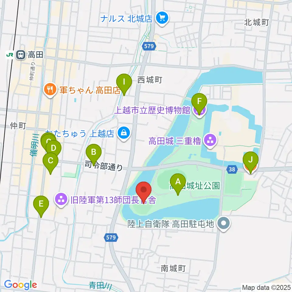 高田城址公園野球場周辺のカフェ一覧地図