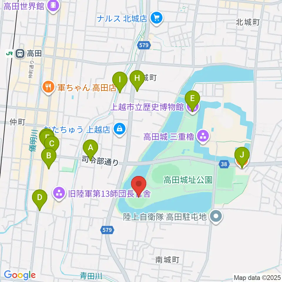 高田城址公園野球場周辺のカフェ一覧地図