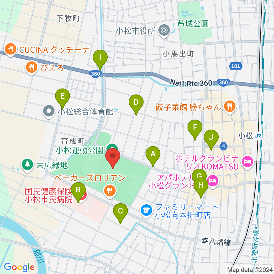 弁慶スタジアム周辺のカフェ一覧地図