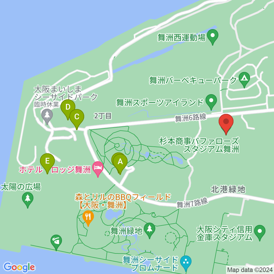 杉本商事バファローズスタジアム舞洲周辺のカフェ一覧地図