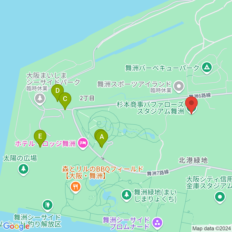 杉本商事バファローズスタジアム舞洲周辺のカフェ一覧地図