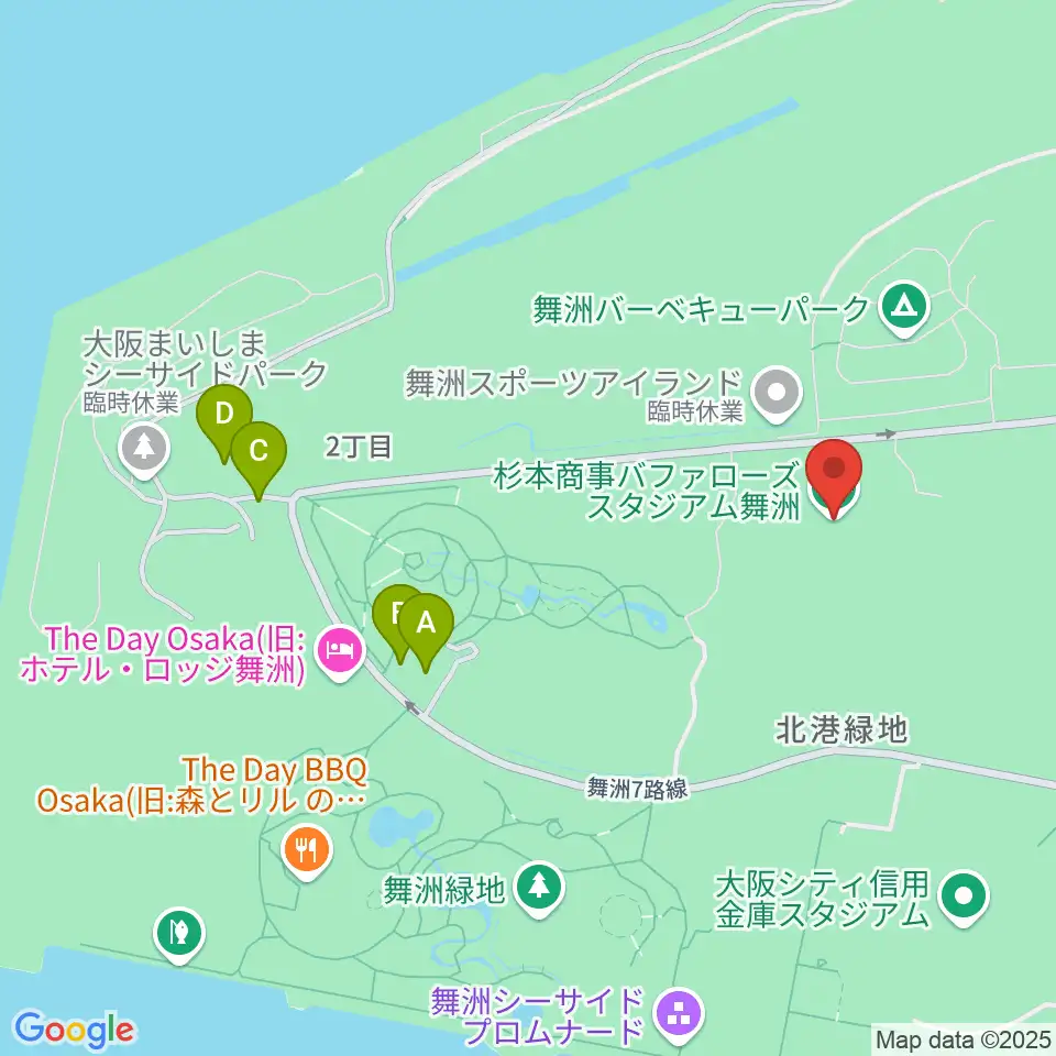 杉本商事バファローズスタジアム舞洲周辺のカフェ一覧地図